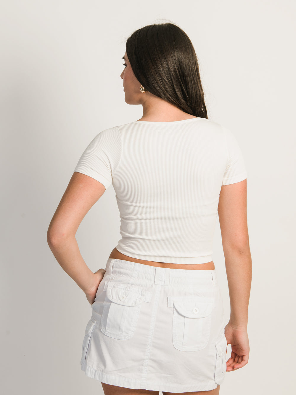 HARLOW SQUARE NECK SEAMLESS TEE - WHITE - CLEARANCE
