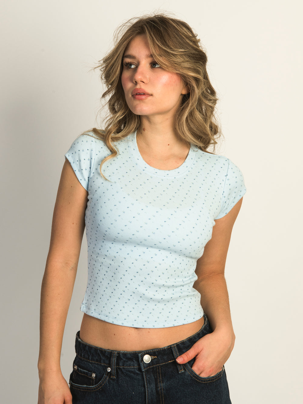 HARLOW DITSY RIBBED BABY TEE - BLUE