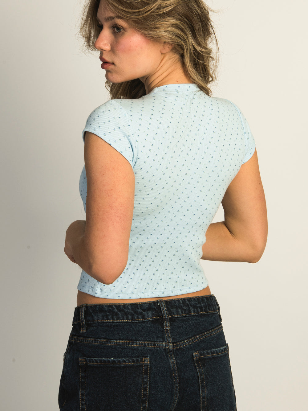 HARLOW DITSY RIBBED BABY TEE - BLUE
