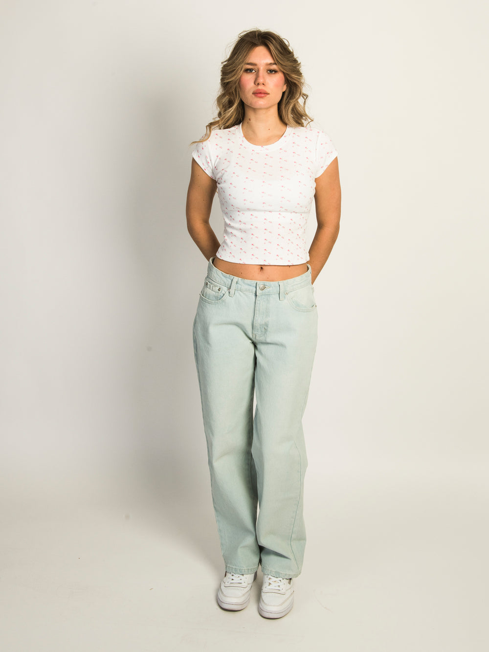 HARLOW DITSY RIBBED BABY TEE - WHITE