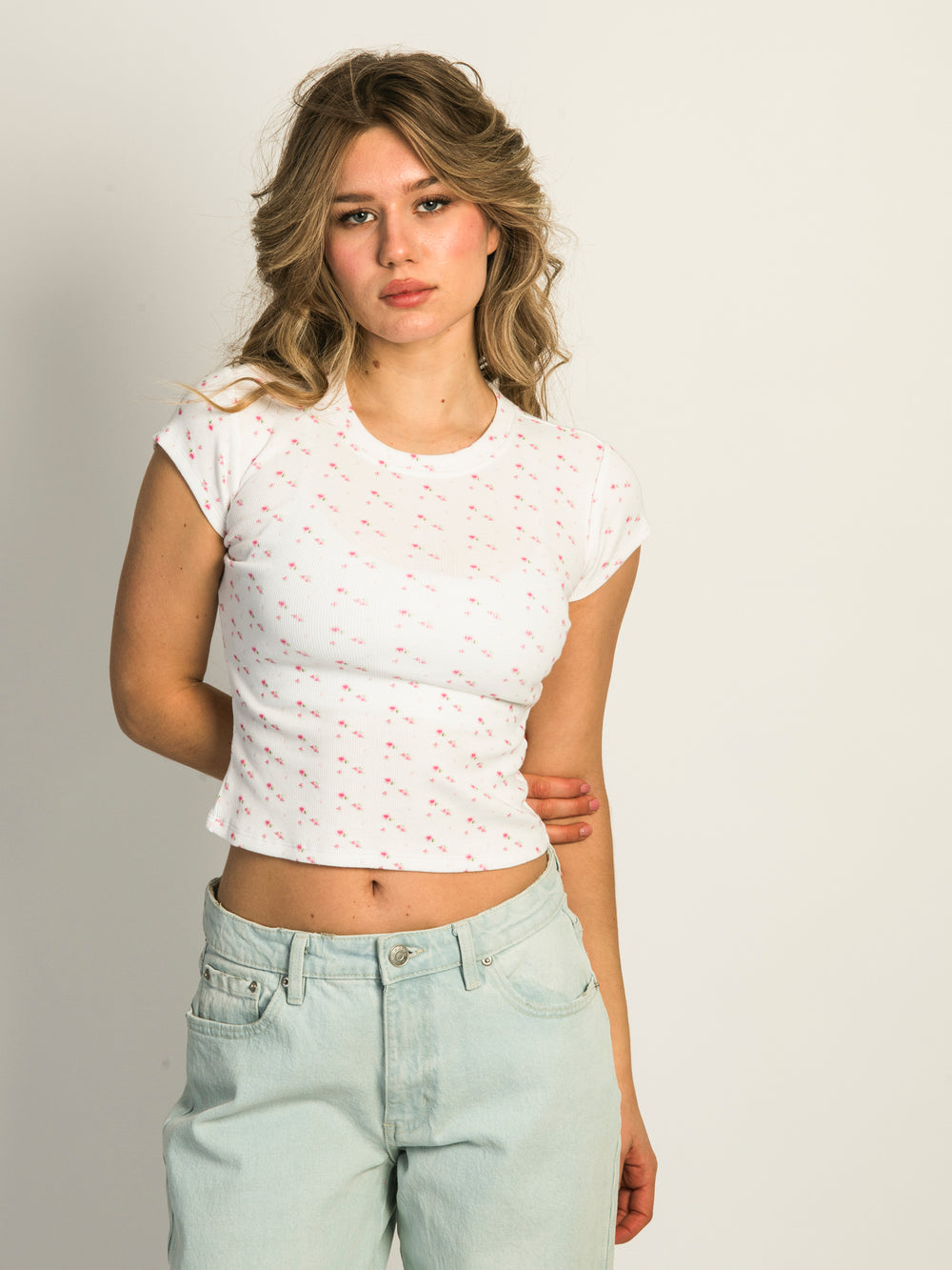 HARLOW DITSY RIBBED BABY TEE - WHITE