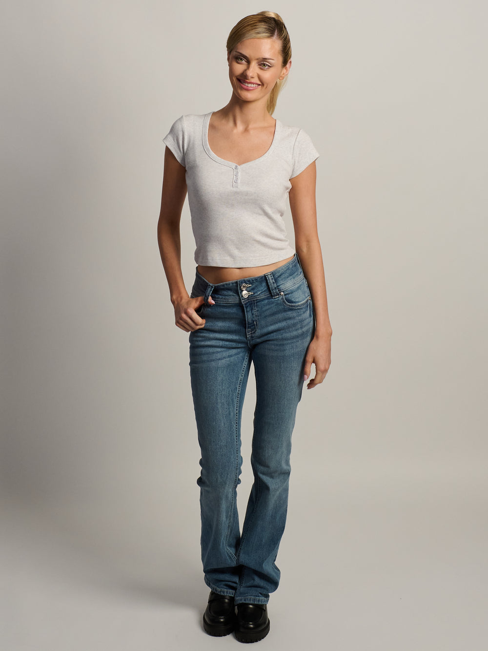 HARLOW IRIS HENLEY TEE - MELANGE