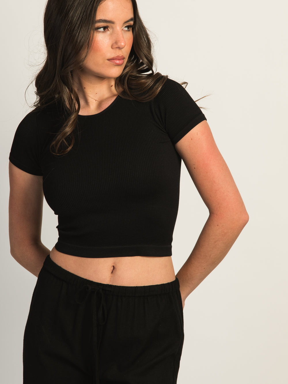 T-SHIRT HARLOW SEAMLESS RIBBED - NOIR