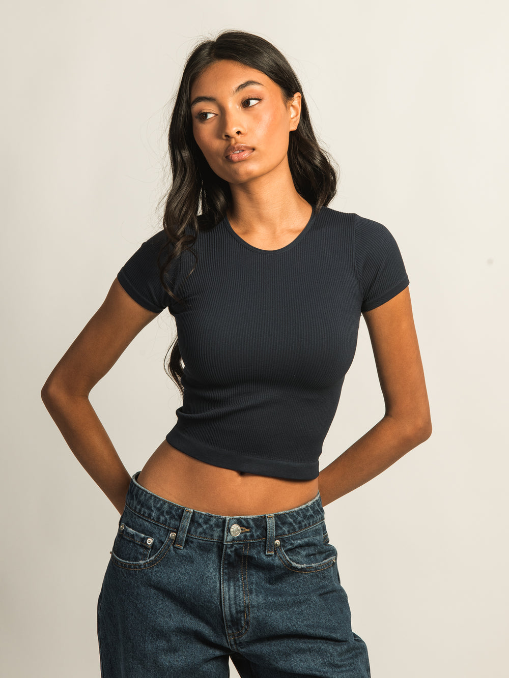 T-SHIRT HARLOW RIBBED SEAMLESS - BLEU MARINE