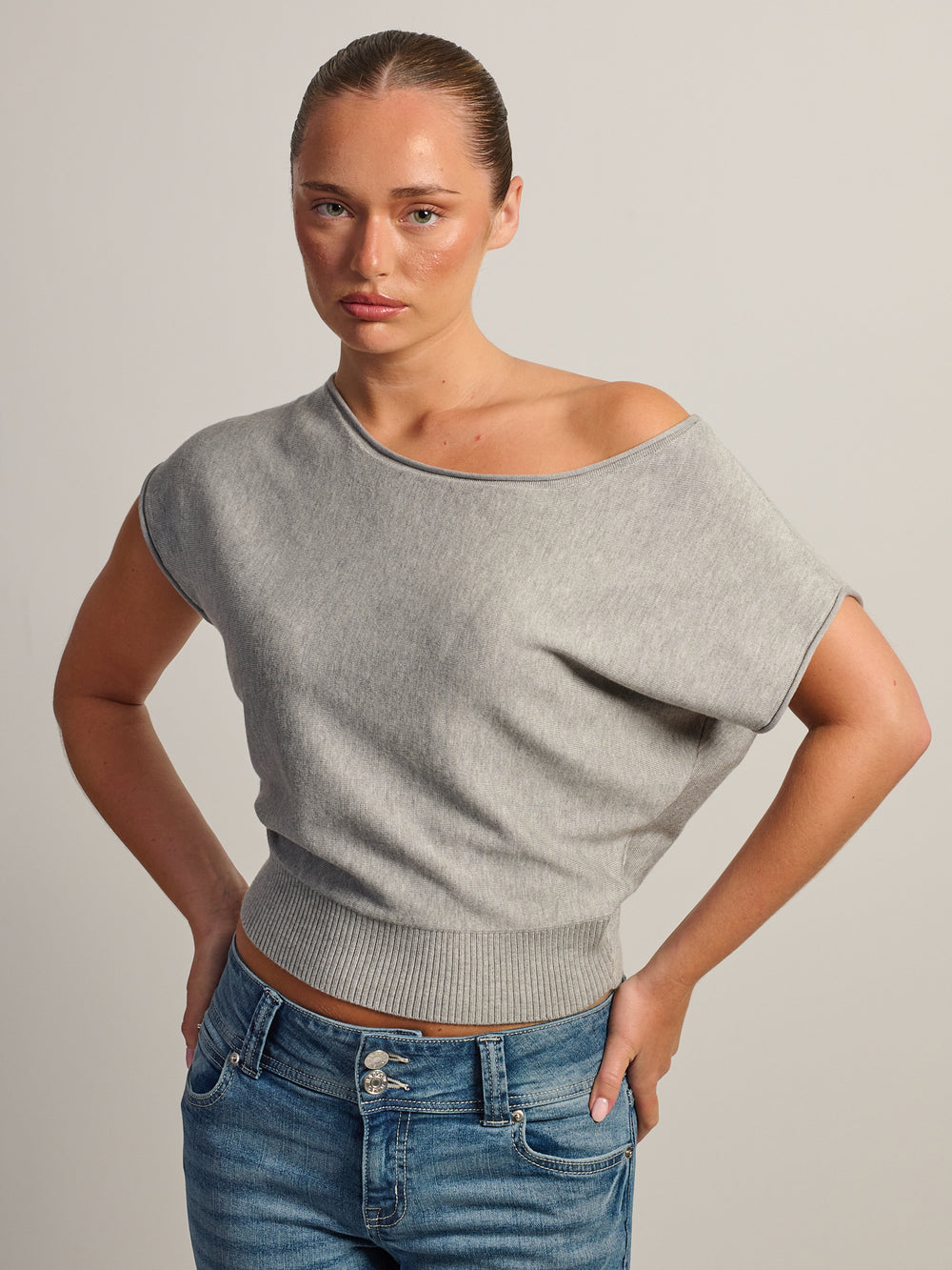 HARLOW SKYE SLOUCH TEE - HEATHER GREY