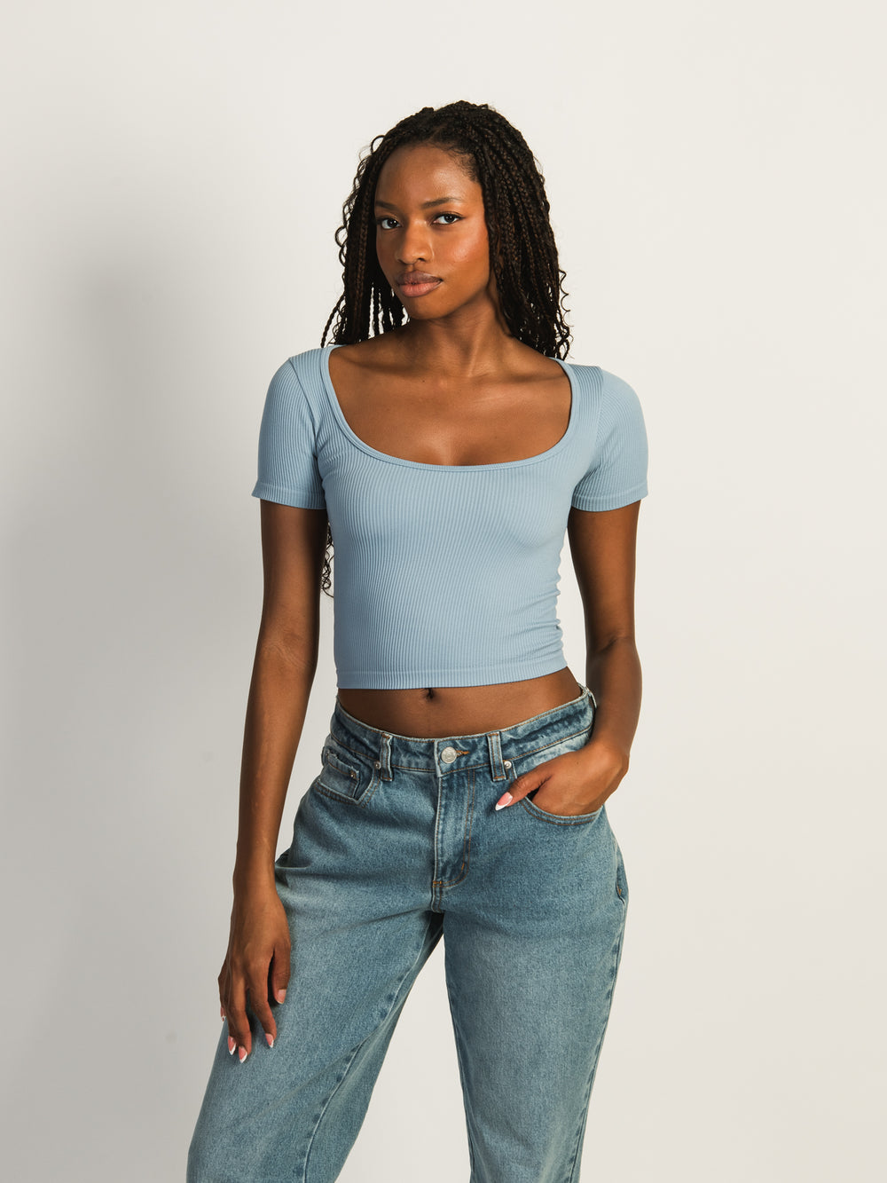 HARLOW SQUARENECK SEAMLESS TEE - BLUEBERRY - CLEARANCE