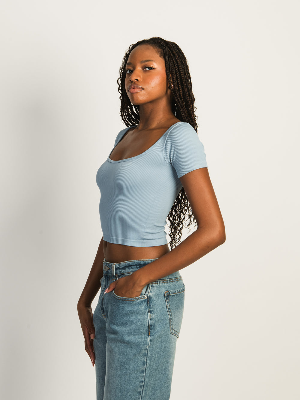 HARLOW SQUARENECK SEAMLESS TEE - BLUEBERRY - CLEARANCE