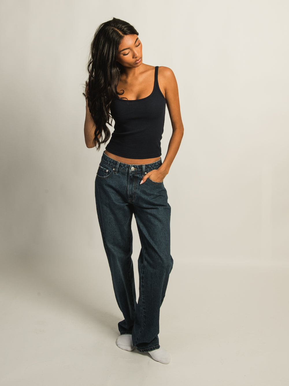 HARLOW ESSENTIAL RIBBED TANK TOP - NAVY