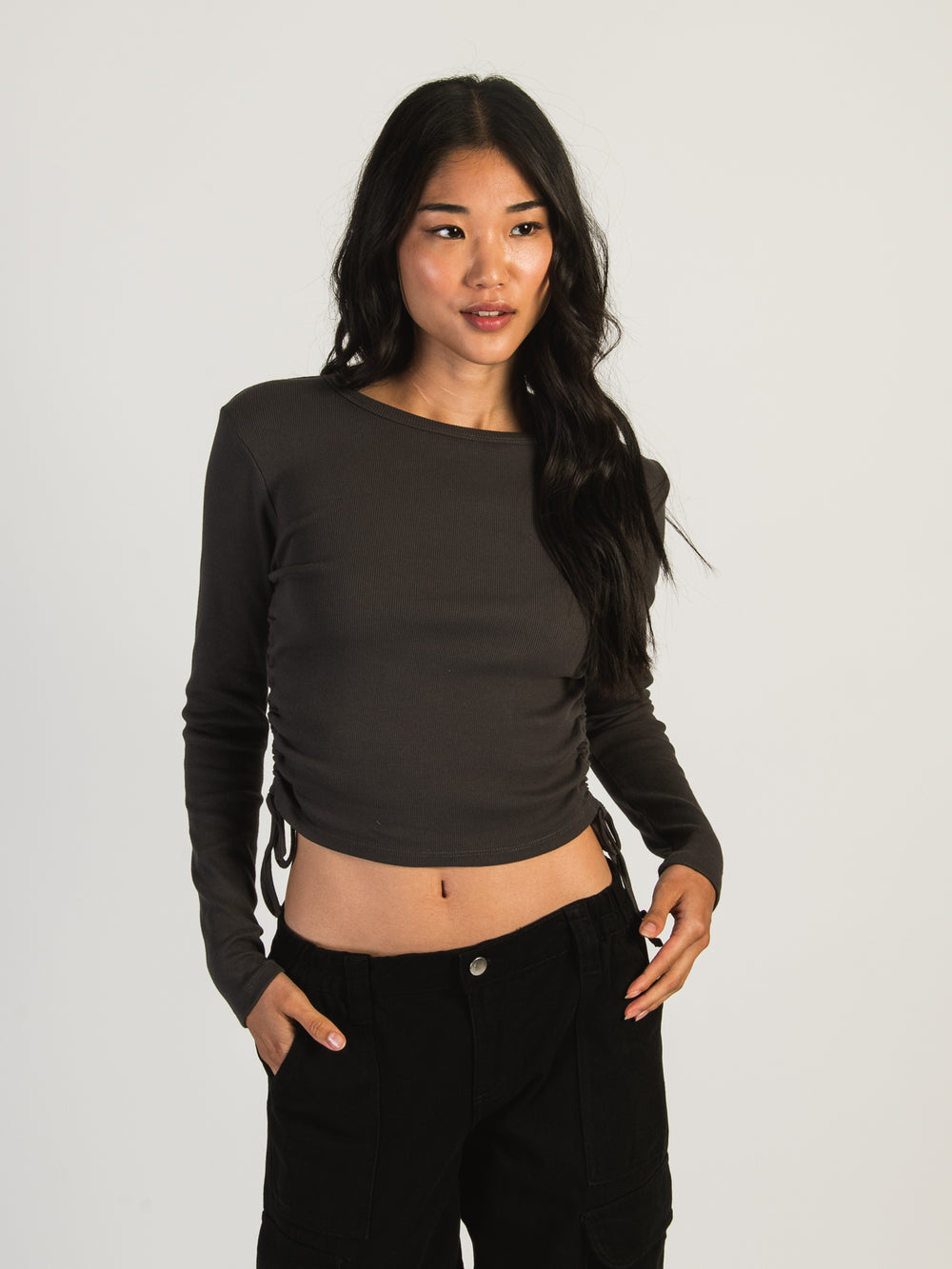 HARLOW RACHEL RUCHED LONG SLEEVE - CHARCOAL - CLEARANCE