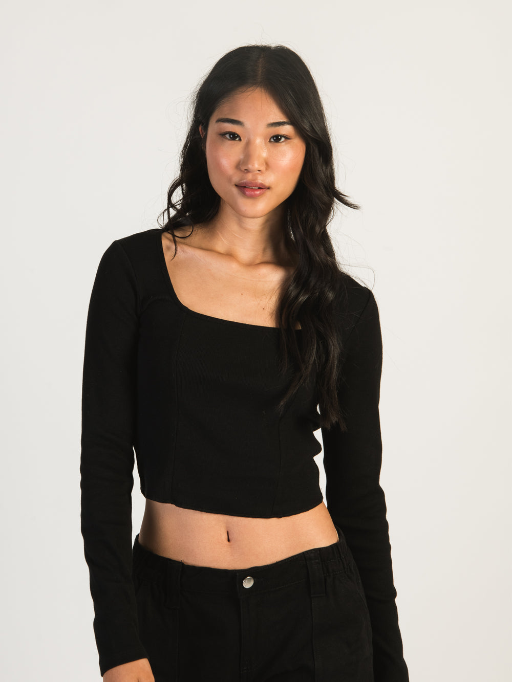 HARLOW SQUARE NECK LONGSLEEVE - BLACK - CLEARANCE