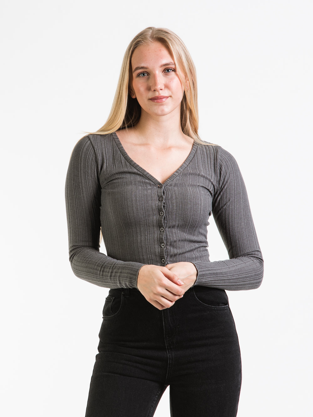 HARLOW BIANCA RIB BUTTON UP - CLEARANCE