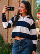 HARLOW HARLOW RORY CROPPED RUGBY LONG SLEEVE - NAVY/ WHITE - Boathouse