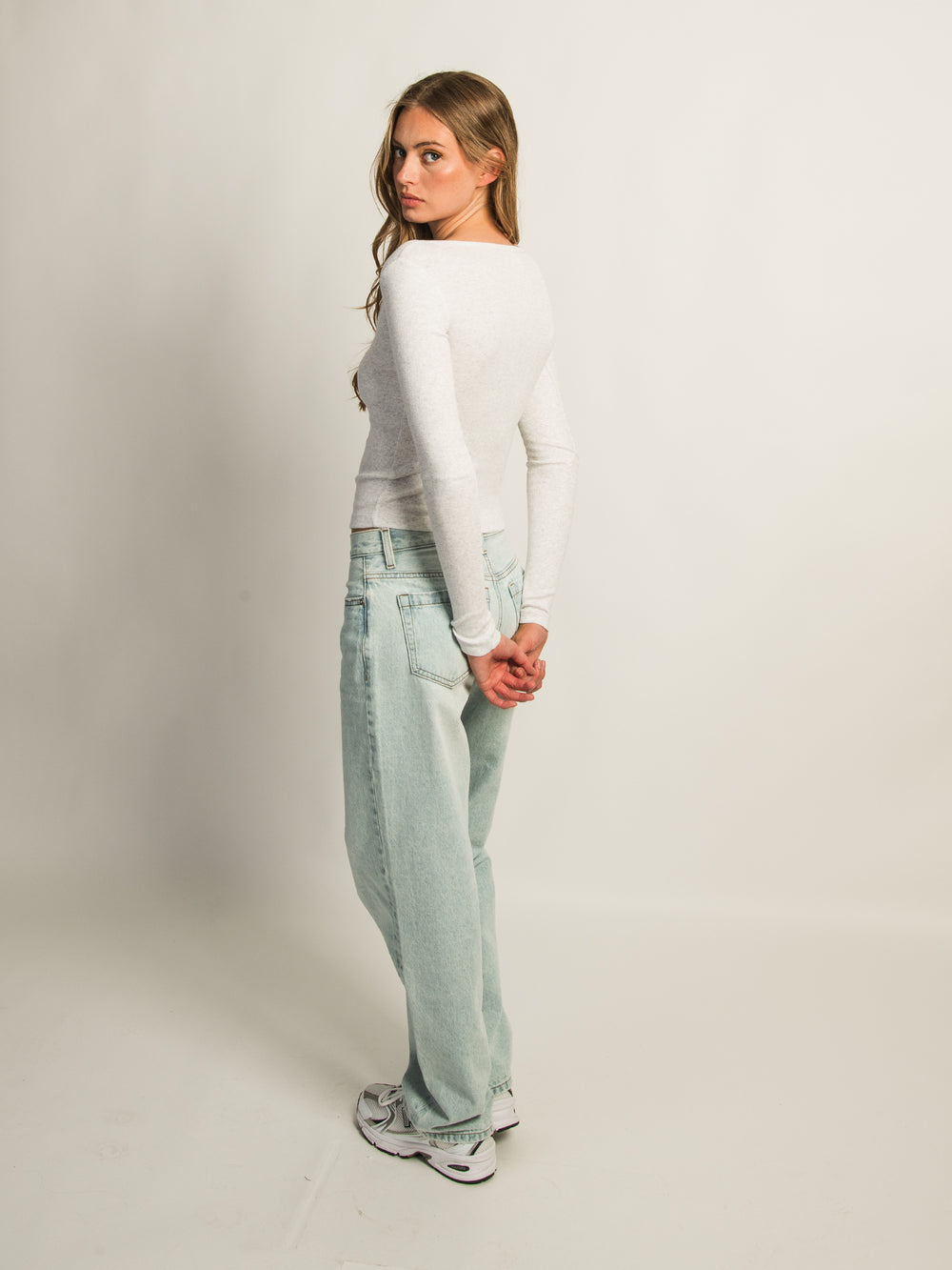 HARLOW DAPHNE LONG SLEEVE HENLEY MELANGE - CLOUD