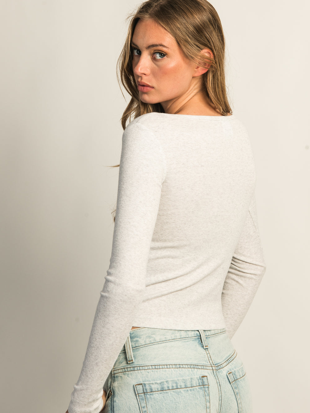 HARLOW DAPHNE LONG SLEEVE HENLEY MELANGE - CLOUD