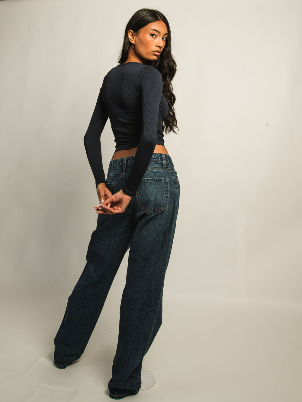 T-SHIRT HARLOW HARPER NOTCH MANCHES LONGUES - BLEU MARINE