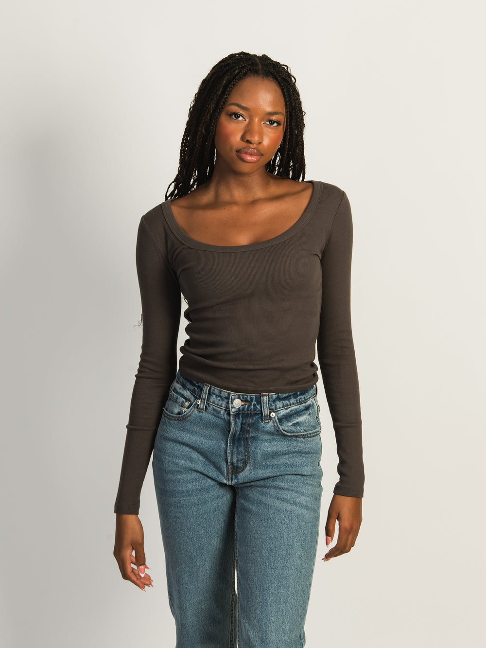 T-SHIRT HARLOW ESSENTIAL SCOOPNECK MANCHES LONGUES - CHARCOAL