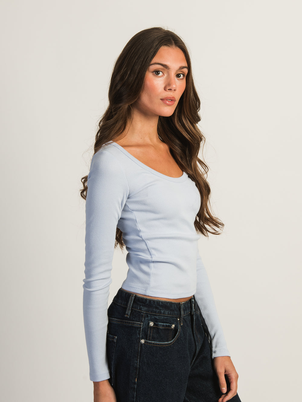 HARLOW ESSENTIAL LONG SLEEVE SCOOPNECK - PERIWINKLE