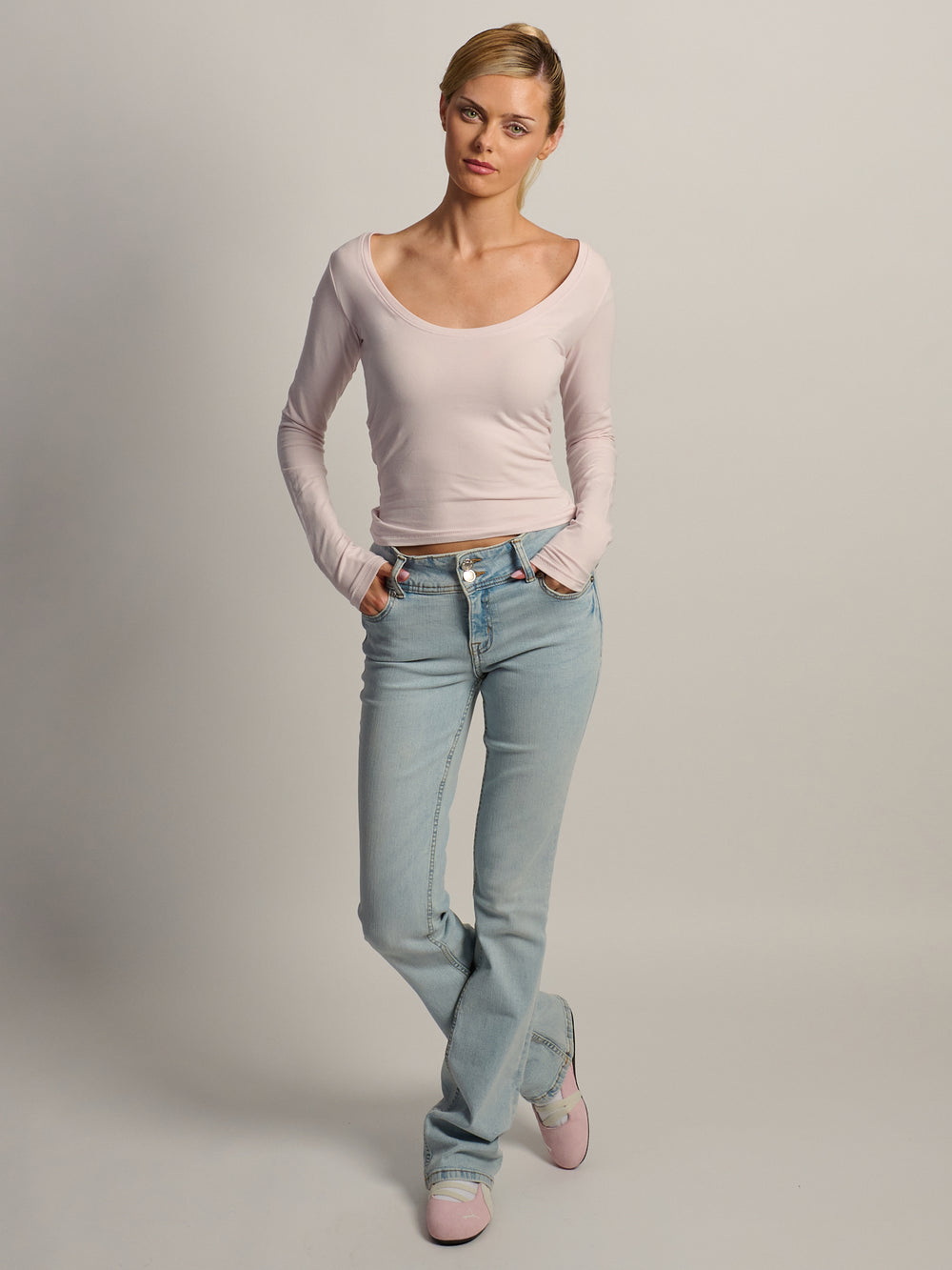 HARLOW GIA SCOOPNECK MANCHES LONGUES - ROSE