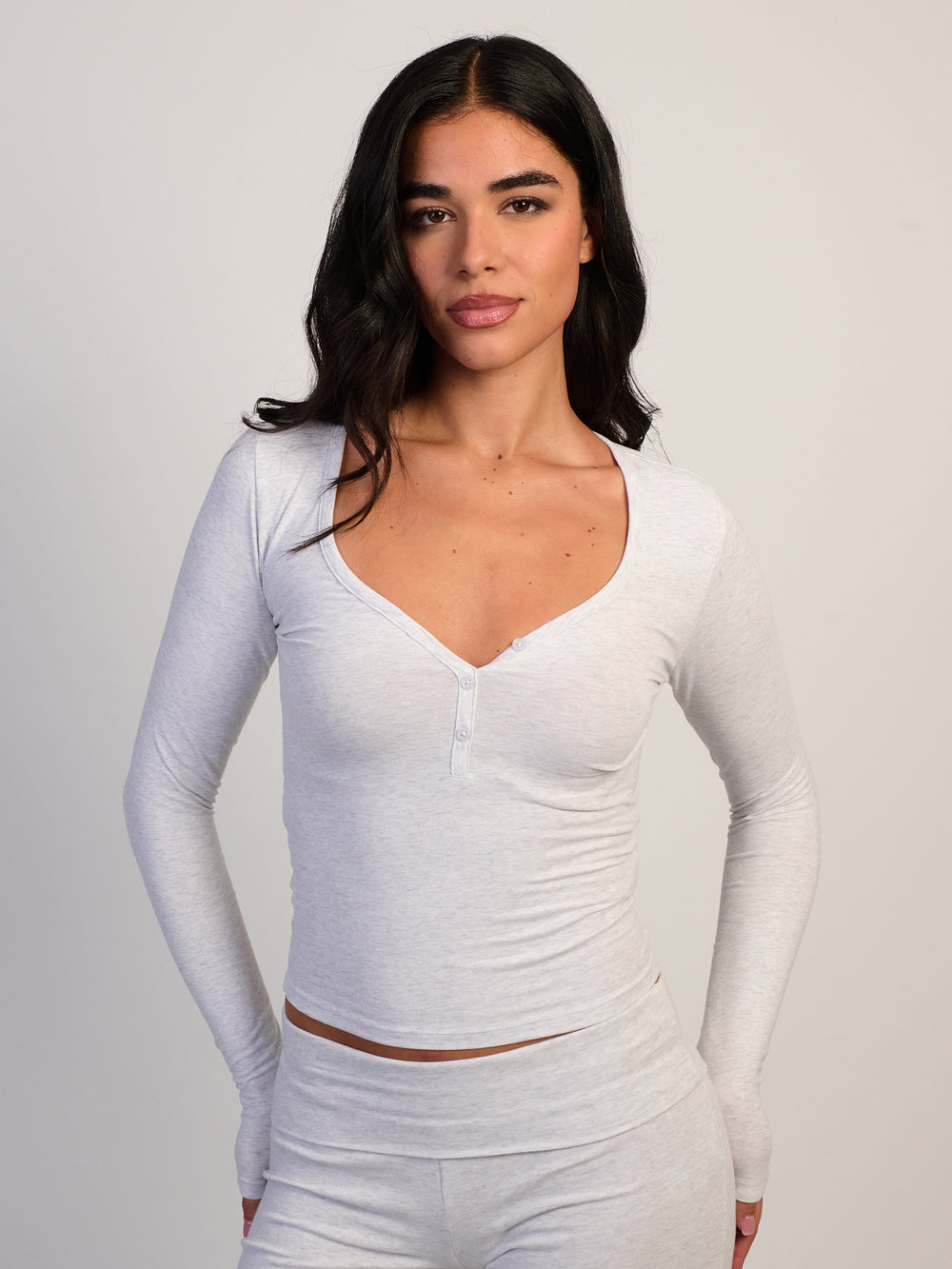 HARLOW HARLOW GIA HENLEY LONG SLEEVE - MELANGE - Boathouse