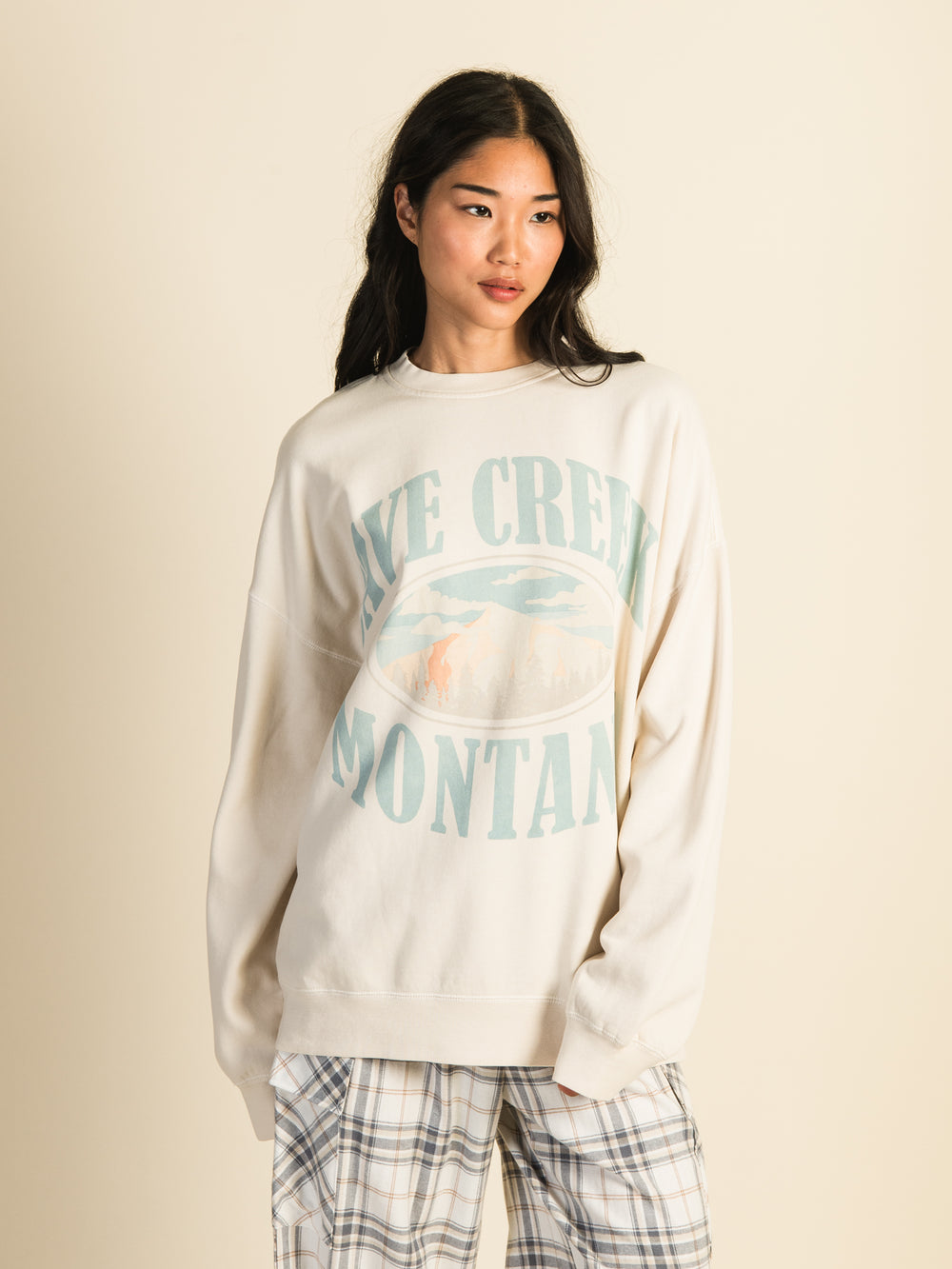 HARLOW MICHELLE VARSITY CREW SWEATSHIRT - CREAM - CLEARANCE