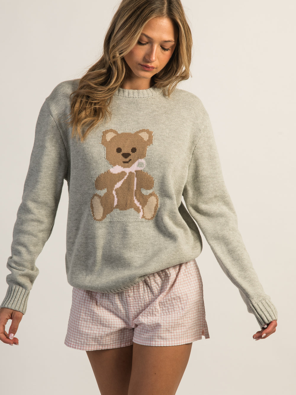 HARLOW KNIT TEDDY CREWNECK SWEATER - CLOUD