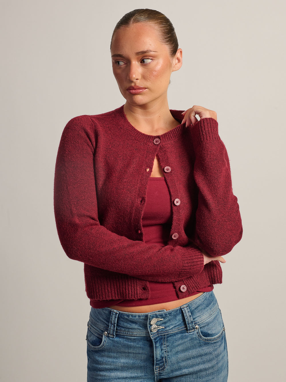 HARLOW COLLINS CARDIGAN - BURGUNDY