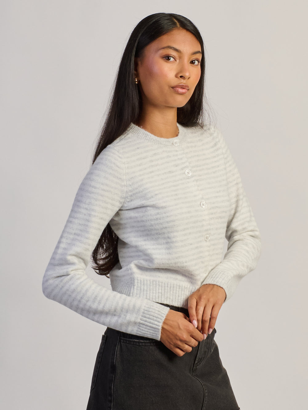 HARLOW COLLINS CARDIGAN HOODIE - GREY/WHITE