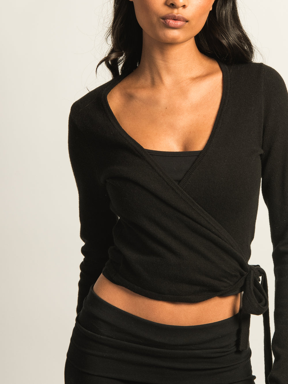 HARLOW GIA WRAP SWEATER - BLACK