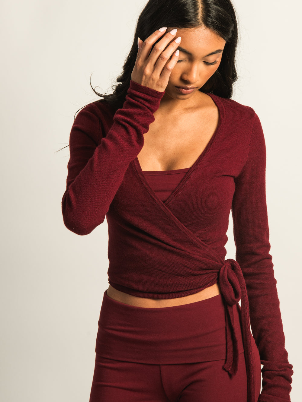 HARLOW GIA WRAP SWEATER - BURGUNDY