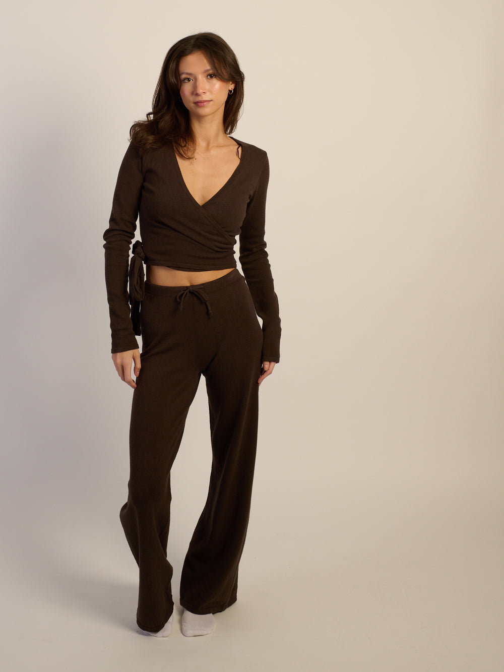 HARLOW GIA WRAP SWEATER - CHOCOLATE