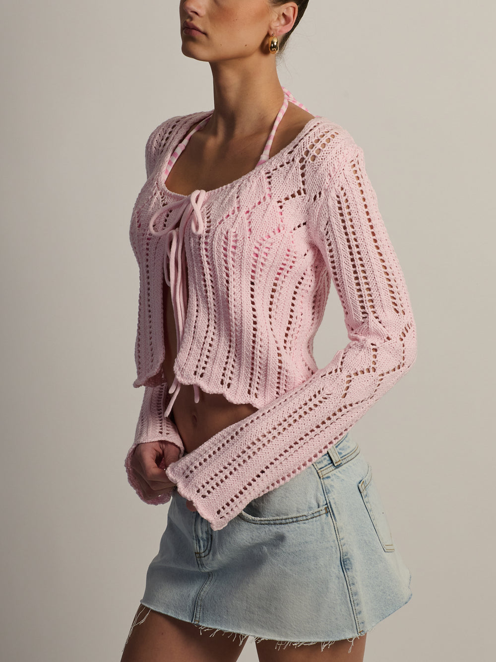 CHANDAIL HARLOW KRISTY CROCHET MANCHES LONGUES – ROSE CLAIR