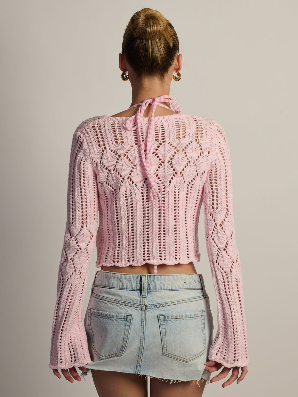 CHANDAIL HARLOW KRISTY CROCHET MANCHES LONGUES – ROSE CLAIR