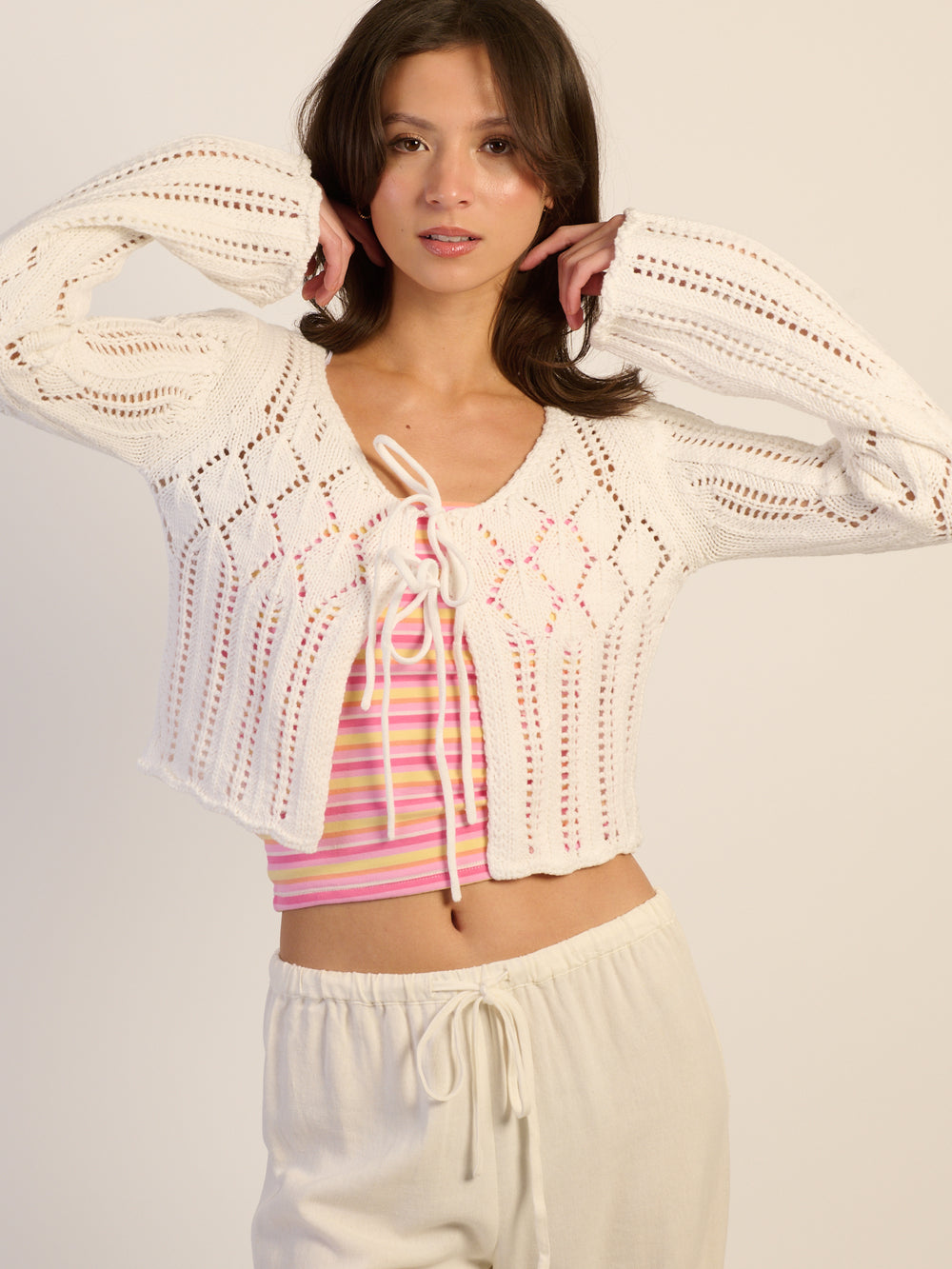 HARLOW KRISTY CROCHET LONG SLEEVE - WHITE