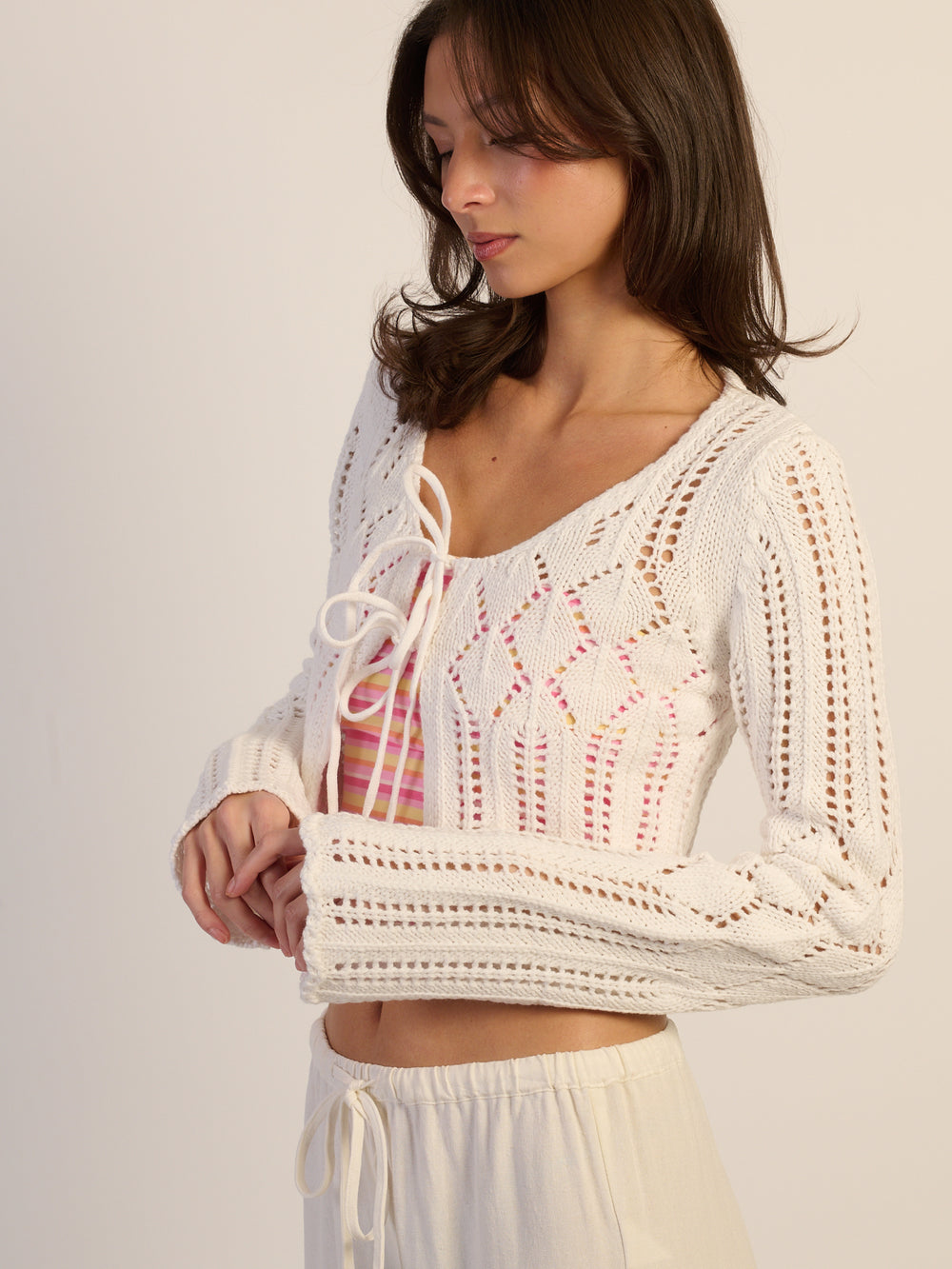 HARLOW KRISTY CROCHET LONG SLEEVE - WHITE