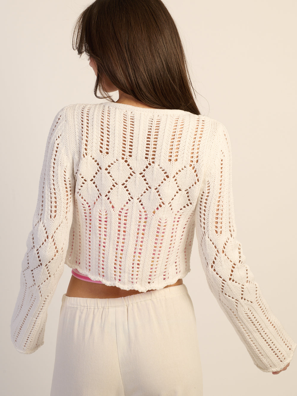 CHANDAIL HARLOW KRISTY CROCHET MANCHES LONGUES – BLANC