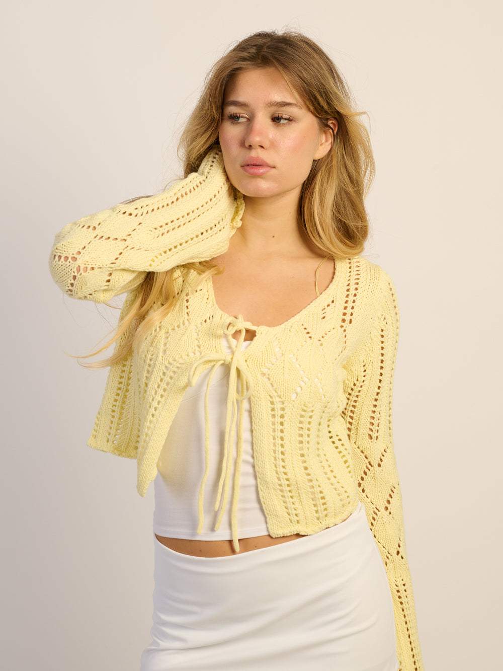 CHANDAIL HARLOW KRISTY CROCHET MANCHES LONGUES – JAUNE