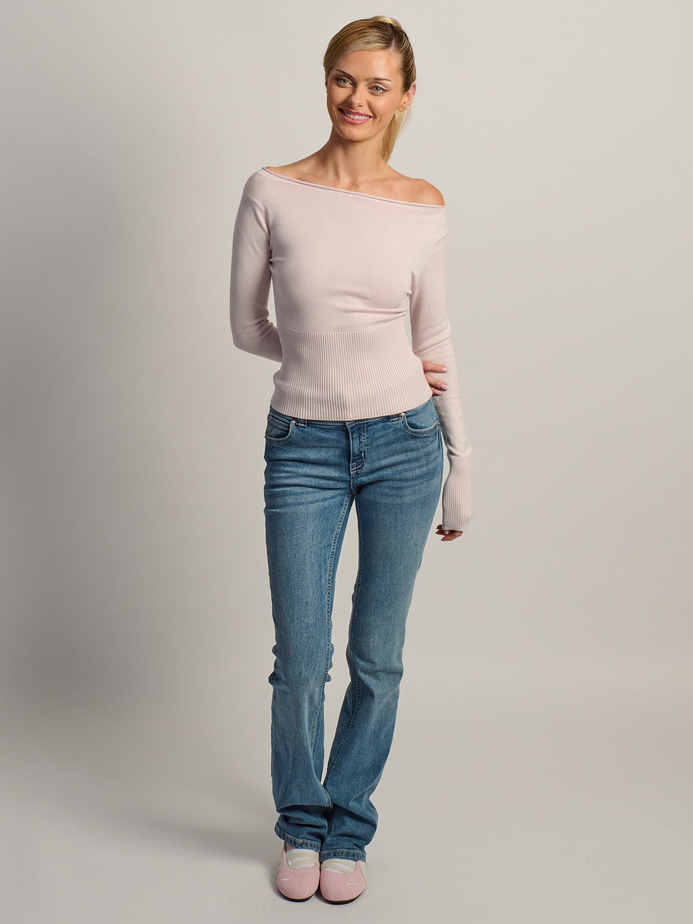 HARLOW BRYNN BOATNECK SWEATER - BABY PINK