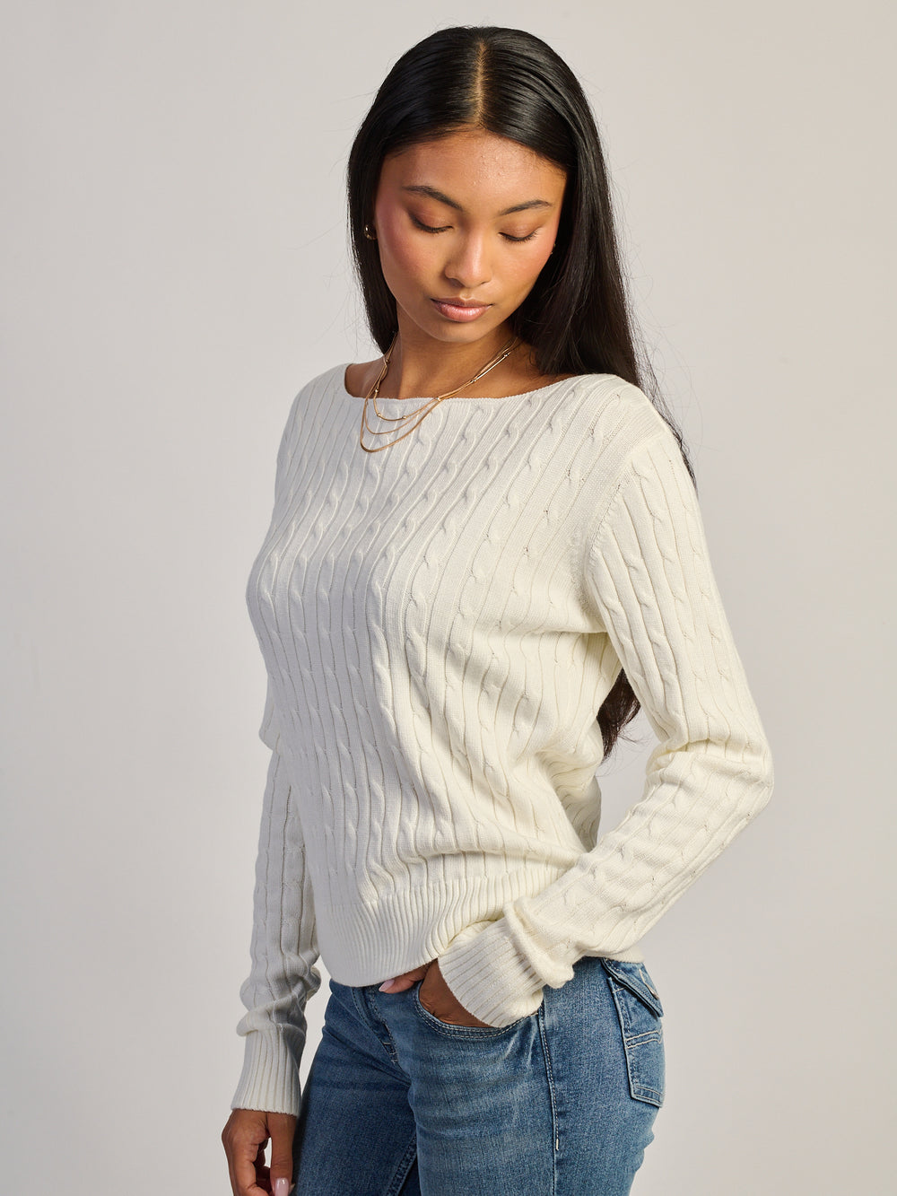 HARLOW CALI CABLEKNIT OFF THE SHOULDER