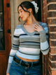 HARLOW HARLOW PAIGE V-NECK SWEATER - STRIPE BLUE - Boathouse