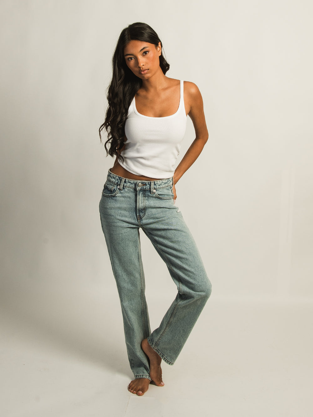 JEAN DROIT TAILLE MI-HAUTE HARLOW - DÉLAVAGE LÉGER