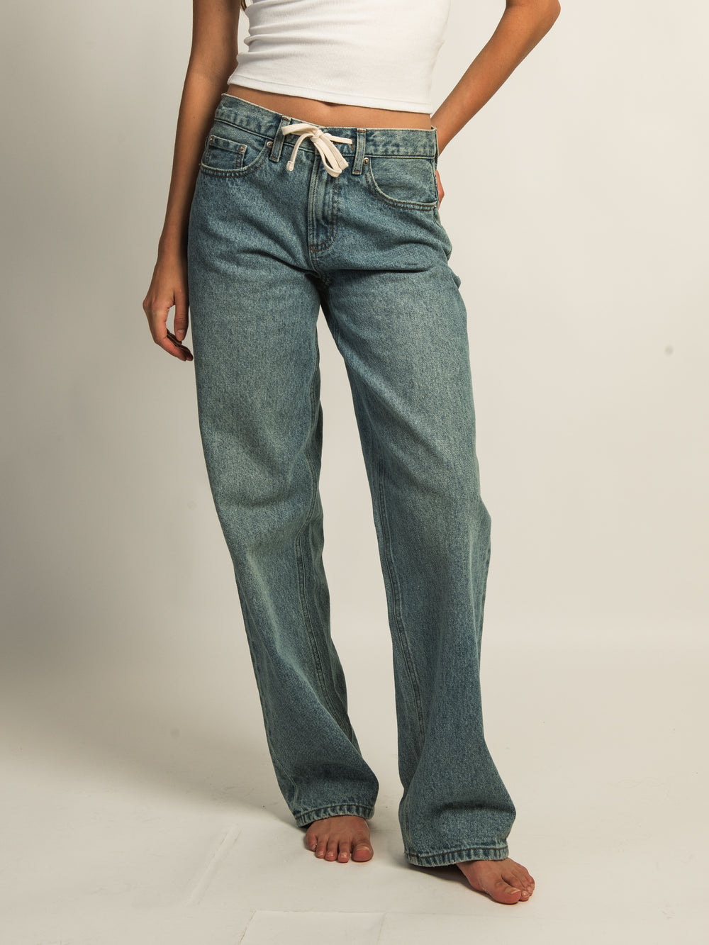HARLOW BAGGY BOYFRIEND JEAN TIE WAIST - MID WASH