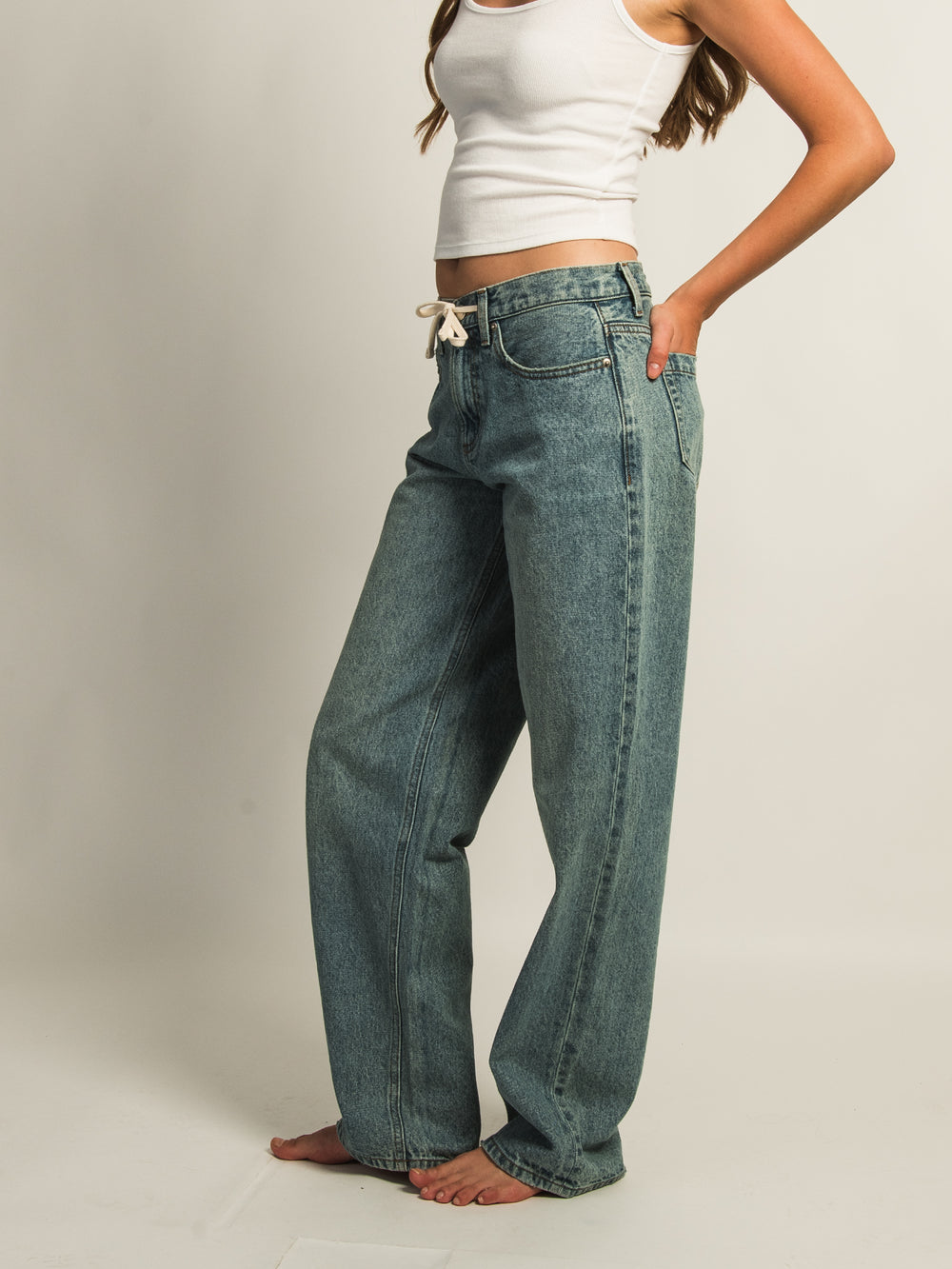 HARLOW BAGGY BOYFRIEND JEAN TIE WAIST - MID WASH