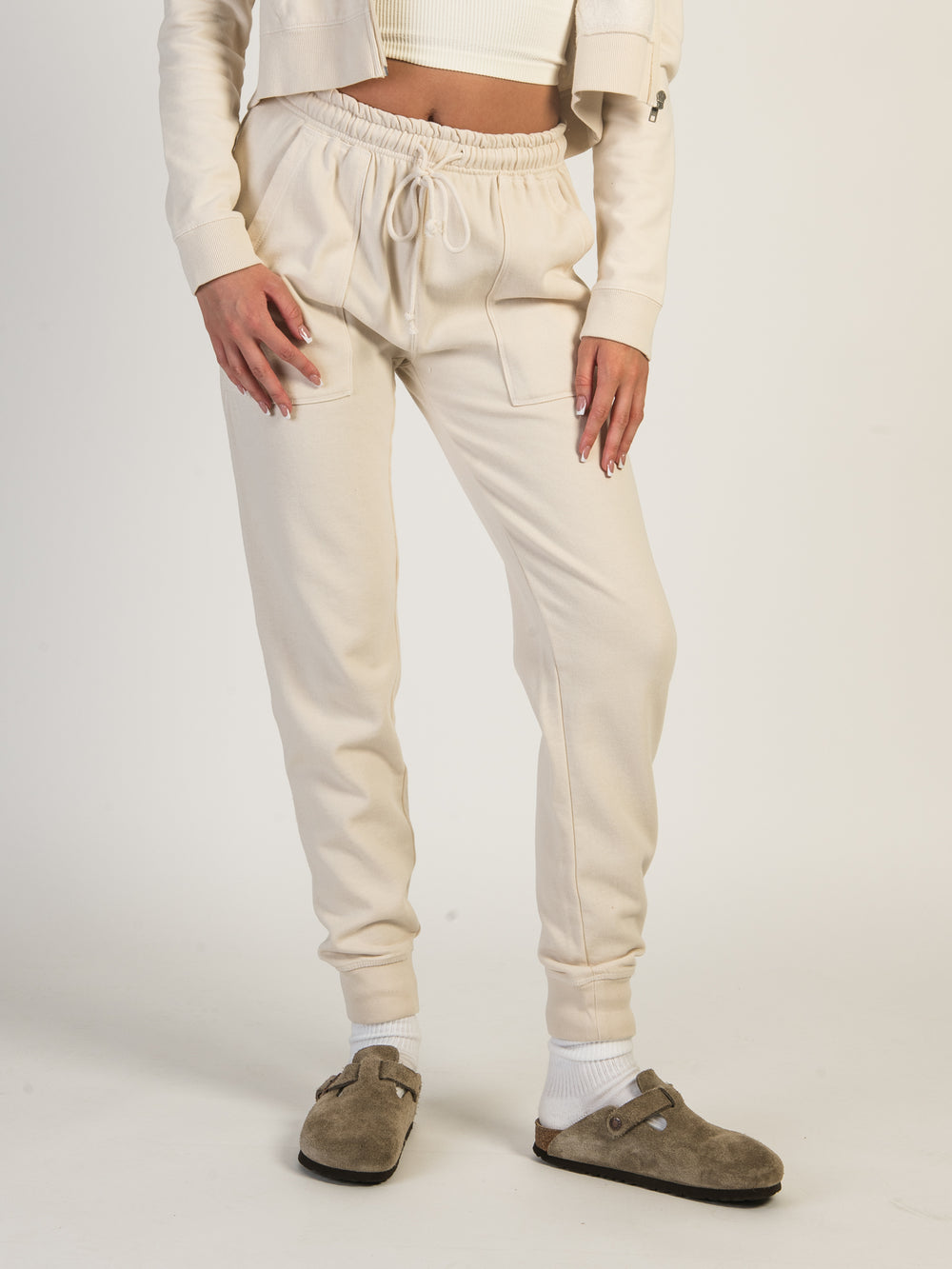 HARLOW HIGH RISE FLEECE JOGGER - CREAM - CLEARANCE