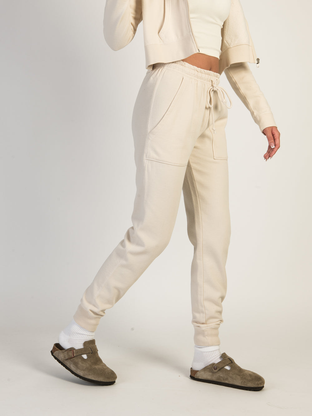 HARLOW HIGH RISE FLEECE JOGGER - CREAM - CLEARANCE
