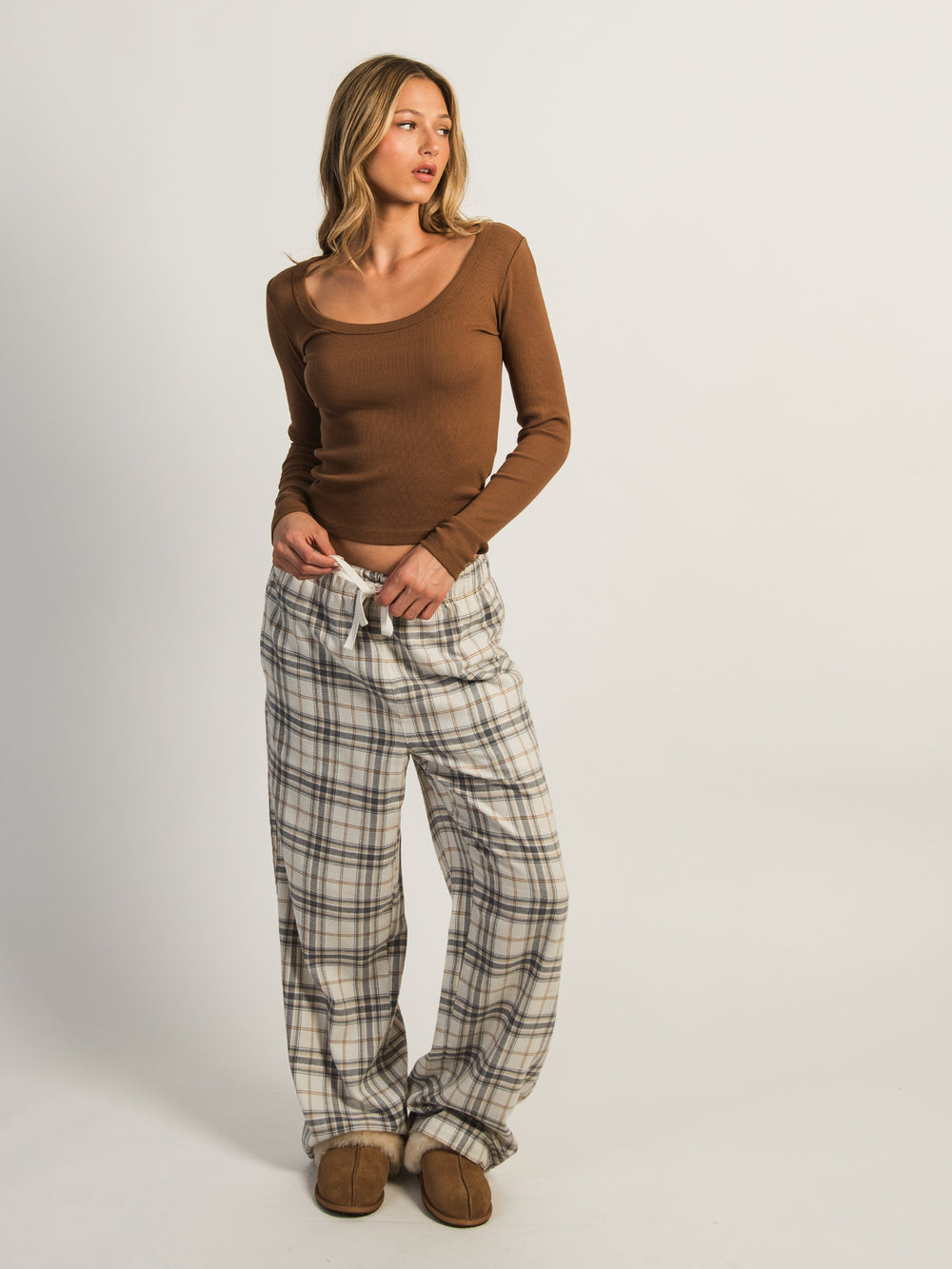 HARLOW PLAID PANT - CREAM