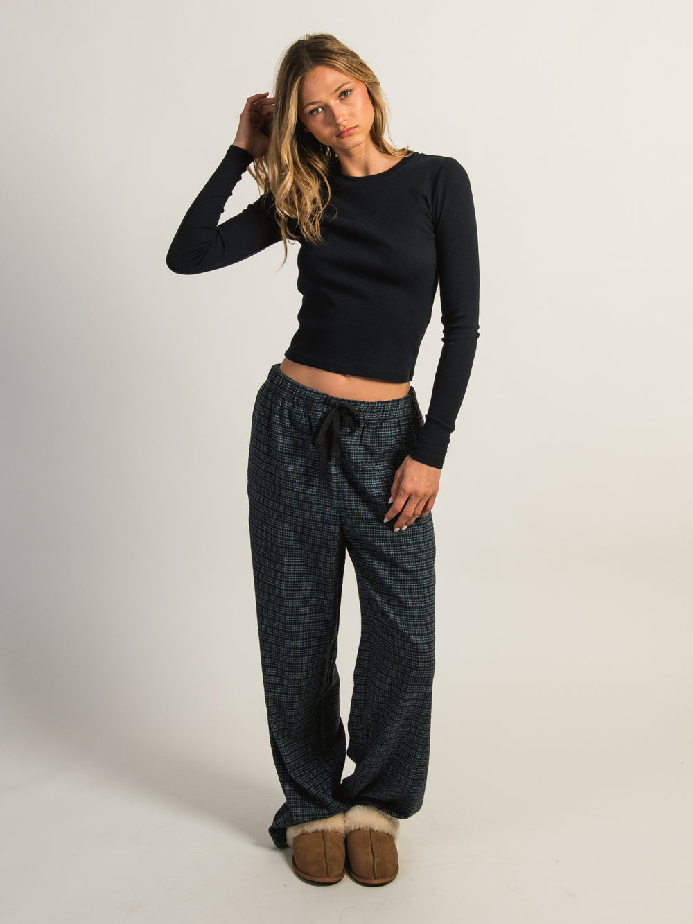 HARLOW PLAID PANT - NAVY