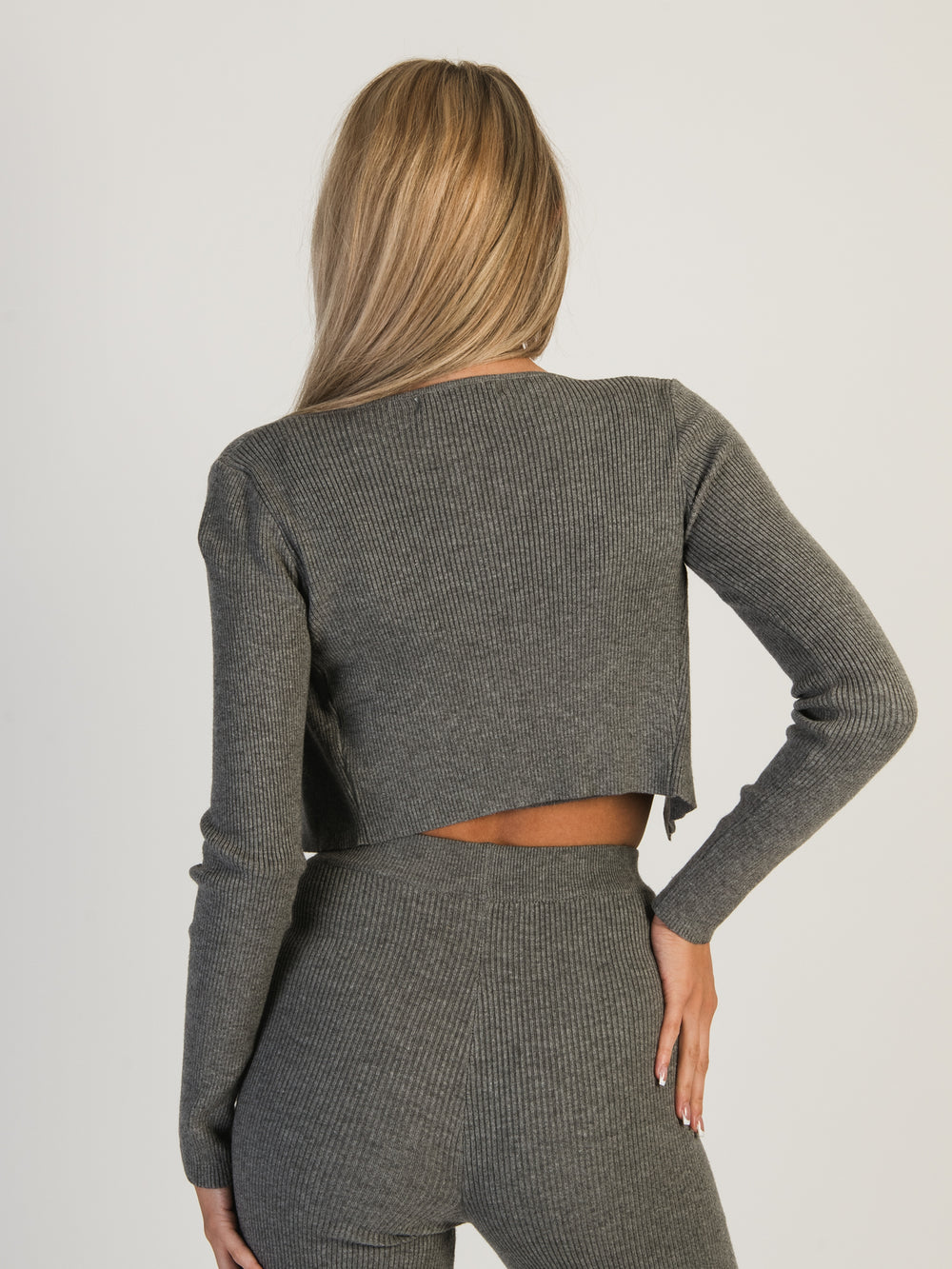 HARLOW HOLLY RIBBED CARDIGAN - CHARCOAL - CLEARANCE
