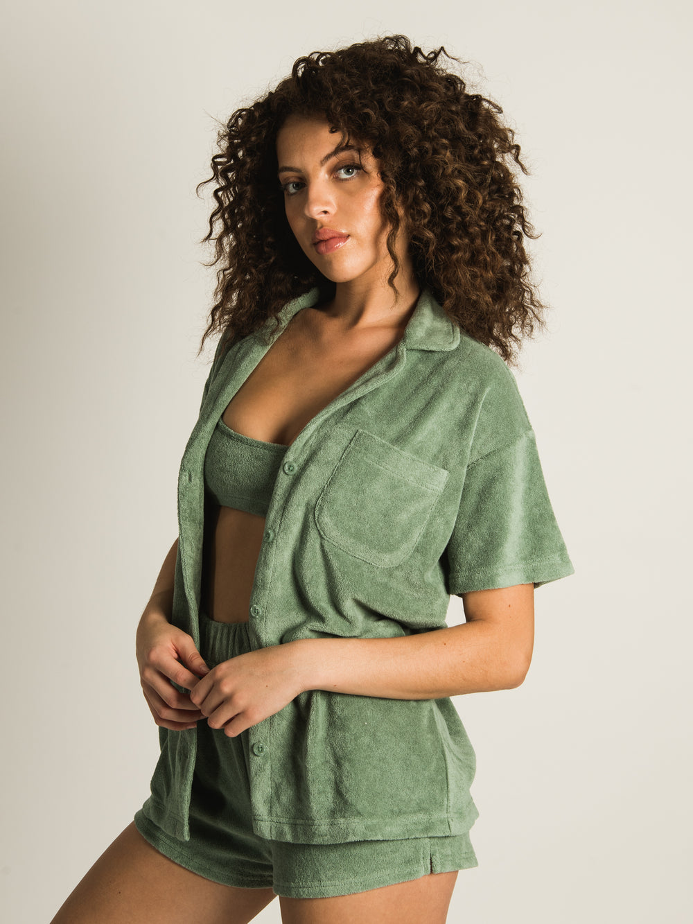 HARLOW TIA TERRY BUTTON UP - CLEARANCE