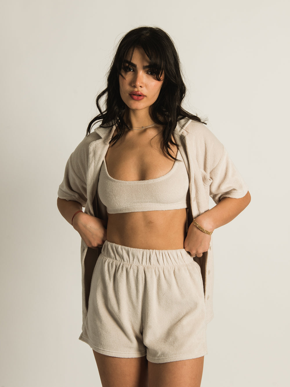 HARLOW TIA TERRY BUTTON UP - CLEARANCE