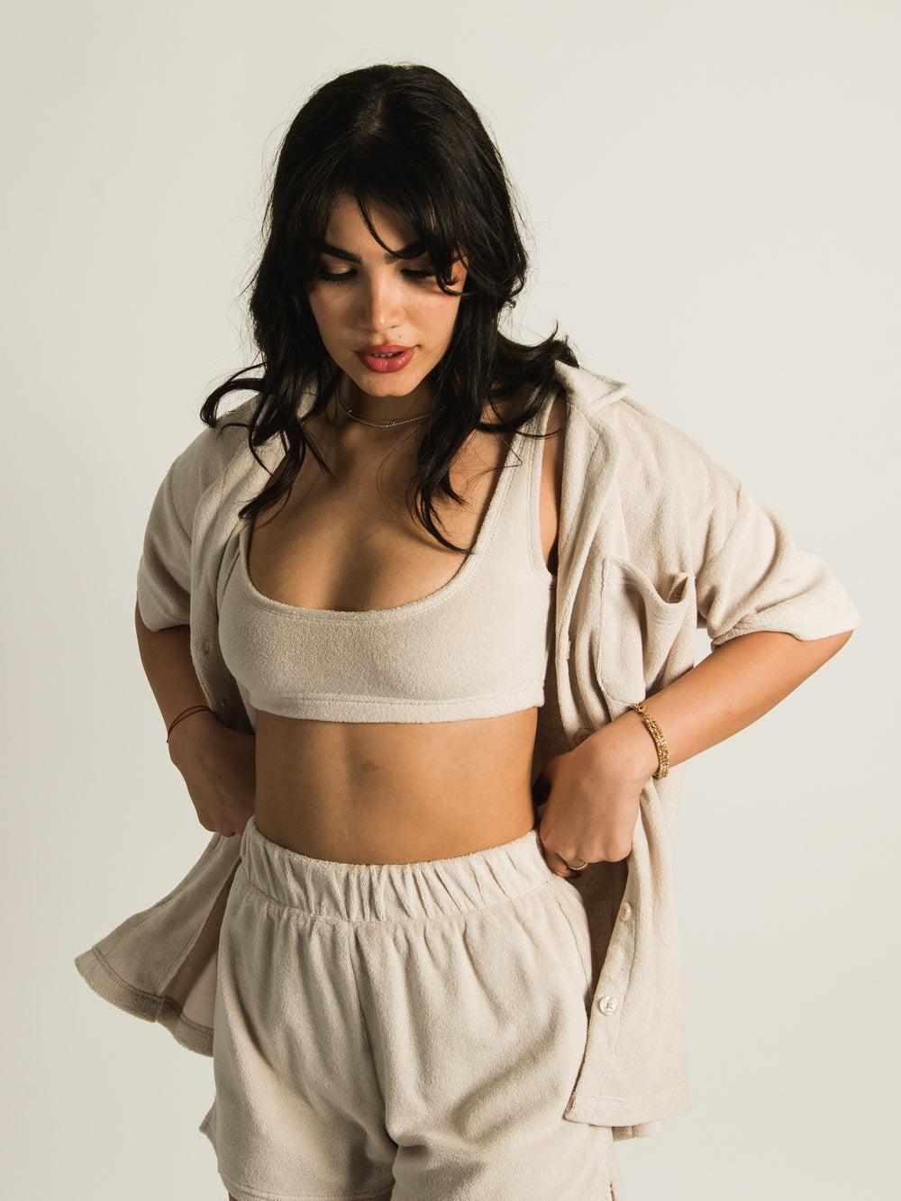 HARLOW TIA TERRY BUTTON UP - CLEARANCE